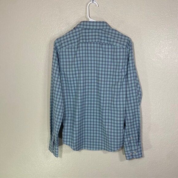 UnTuckit Shirt Mens Small Slim Polyester Stretch Button Long Sleeve Green Blue - Picture 5 of 5